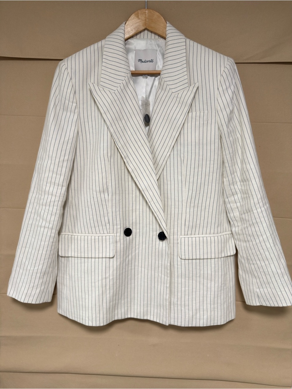 Madewell Cream Blazer with Thin Black Pinstripes